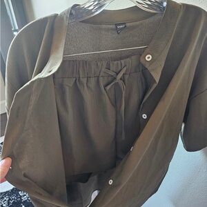 SHEIN Khaki Button-Up Top and Shorts Set
